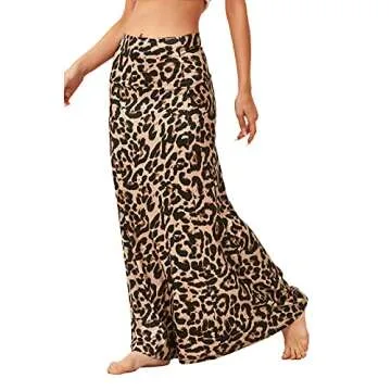 Womens Long Skirts Boho High Waist Maxi Skirts for Women Trendy Maxi Dresses Shirt Leopard Small
