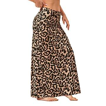 Womens Long Skirts Boho High Waist Maxi Skirts for Women Trendy Maxi Dresses Shirt Leopard Small
