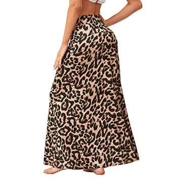 Womens Long Skirts Boho High Waist Maxi Skirts for Women Trendy Maxi Dresses Shirt Leopard Small