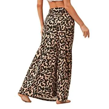 Womens Long Skirts Boho High Waist Maxi Skirts for Women Trendy Maxi Dresses Shirt Leopard Small