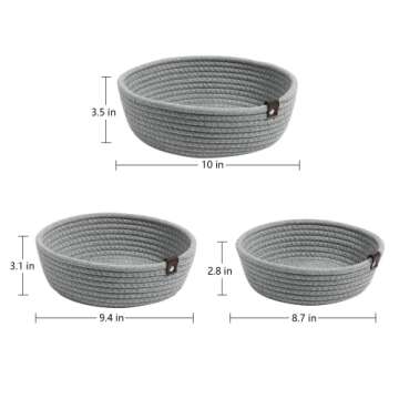 Goodpick 3pack Small Basket - Woven Storage Basket for Living Room Bathroom Storage Basket for towels Cute Round Basket for Baby Toy Storage Home Storage Baskets for Shelves Gift Baskets, Gray