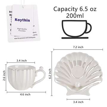 Koythin Ceramic Coffee Mug with Saucer, 6.5 oz Ideal for Tea