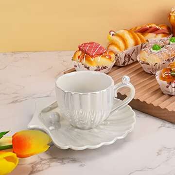 Koythin Ceramic Coffee Mug with Saucer, 6.5 oz Ideal for Tea