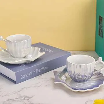 Koythin Ceramic Coffee Mug with Saucer, 6.5 oz Ideal for Tea