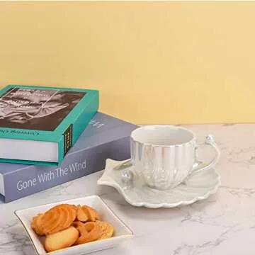 Koythin Ceramic Coffee Mug with Saucer, 6.5 oz Ideal for Tea