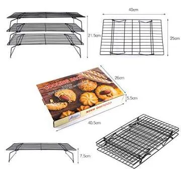 YamaziHD 3-Tier Cooling Rack, Stackable Stainless Steel Non-Stick Wire Grid Cookie Cooling Rack Baking for Bread Cake Biscuits and More