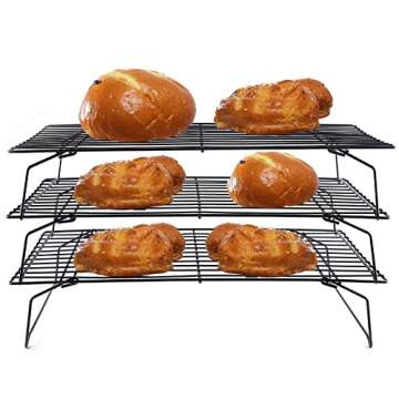 YamaziHD 3-Tier Cooling Rack, Stackable Stainless Steel Non-Stick Wire Grid Cookie Cooling Rack Baking for Bread Cake Biscuits and More