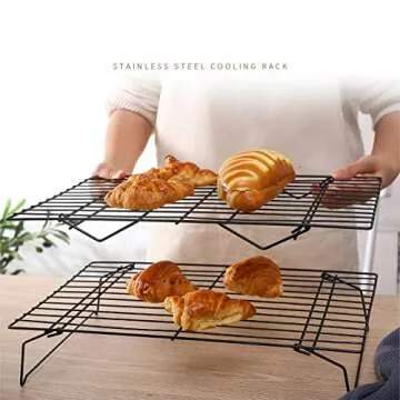 YamaziHD 3-Tier Cooling Rack, Stackable Stainless Steel Non-Stick Wire Grid Cookie Cooling Rack Baking for Bread Cake Biscuits and More