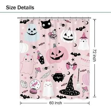Ufeela Halloween Pumpkin Shower Curtain 60Wx72L Inch Kids Pink Cute Cartoon Spooky Ghost Crystal Ball Shower Curtain Bathroom Set Lovely Funny Witch Candy Bath Curtain Bathtub Accessories Home Decor