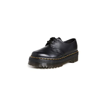 Dr. Martens Unisex 1461 Quad Leather Platform Shoes, Black Polished Smooth, 6 US Women/5 US Men