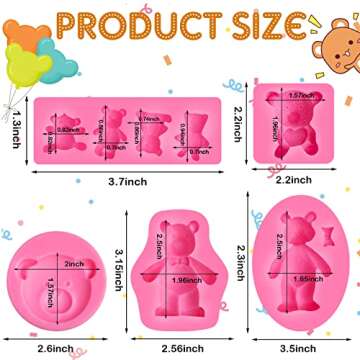 5 Pcs Bear Silicone Fondant Molds For Chocolate Candy 3D Cake Mold Cute Candy Molds Candy Making Sup...