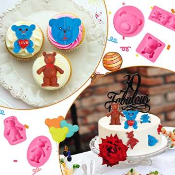 5 Pcs Bear Silicone Fondant Molds For Chocolate Candy 3D Cake Mold Cute Candy Molds Candy Making Supplies DIY Chocolate Candy Baking Tools for Cupcakes Sugar Craft Cookies Soap Epoxy Crafts, Clay