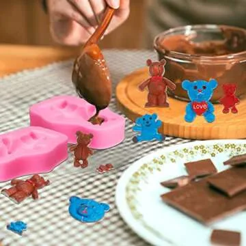 5 Pcs Bear Silicone Fondant Molds For Chocolate Candy 3D Cake Mold Cute Candy Molds Candy Making Supplies DIY Chocolate Candy Baking Tools for Cupcakes Sugar Craft Cookies Soap Epoxy Crafts, Clay