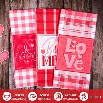 Whaline Valentine's Day Kitchen Towels Set - 3 Pack Plaid Design