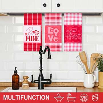 Whaline Valentine's Day Kitchen Towels Set - 3 Pack Plaid Design