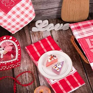 Whaline Valentine's Day Kitchen Towels Set - 3 Pack Plaid Design