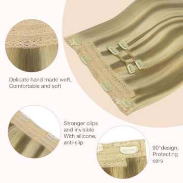 GOO GOO Wire Hair Extensions Human Hair, 16/22 Light Blondewith mix Golden Blonde Highlighted 18inch 125g, Invisible Wire Hair Extensions with Transparent, Seamless Fish Line Hairpiece