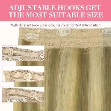 GOO GOO Wire Hair Extensions Human Hair, 16/22 Light Blondewith mix Golden Blonde Highlighted 18inch 125g, Invisible Wire Hair Extensions with Transparent, Seamless Fish Line Hairpiece