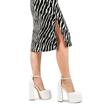 MERUMOTE Womens Sexy High Heels Platforms Pumps Square Toe Chunky Block Heels Rhinestone Party Shoes White PU US9