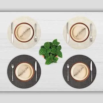 Myir JUN Round Placemats Dual Sided, Faux Leather Place Mats Set of 6 Indoor Placemats for Dining Table Outdoor Placemats Non-Slip Washable Table Mats (Gray Cream-White, Set of 6)