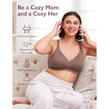 Momcozy Nursing Bras for Breastfeeding, Seamless Pregnancy Maternity Bra Wireless Classic Jelly Strip Support Nursing Bra Dark Brown