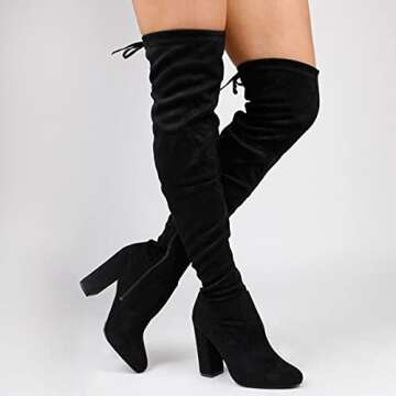 Fashion Thirsty Womens Thigh High Boots Over The Knee Party Stretch Block Mid Heel Size