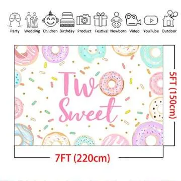 Mocsicka Two Sweet Donut Birthday Backdrop 7x5ft