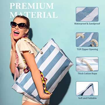 Large Waterproof Beach Bag for Women - Stylish Summer Tote