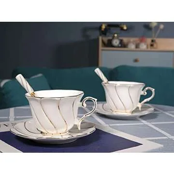 MSYSGQI Elegant European Style Coffee Cups Set with Gold Trim