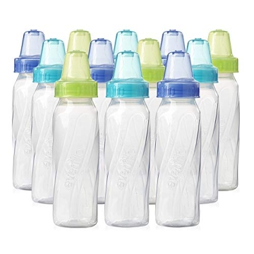 Evenflo Feeding Classic Clear Plastic Baby Bottles for Infants - 12 Pack (Teal/Green/Blue)