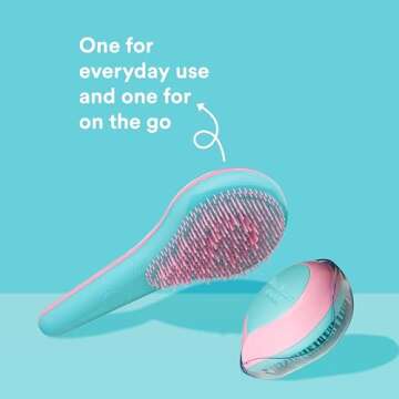 Michel Mercier Home and Travel Detangler Brush Set - Reduces Frizz and Breakage for Thick, Curly Hair - 2 Pc
