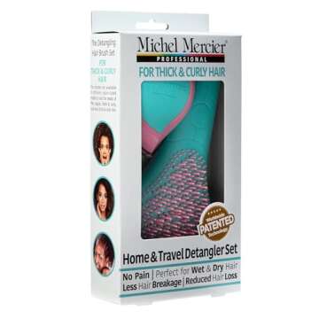 Michel Mercier Home and Travel Detangler Brush Set - Reduces Frizz and Breakage for Thick, Curly Hair - 2 Pc