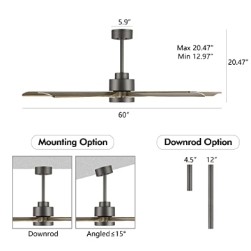 ELEHINSER 60" Modern Ceiling Fan with Light Remote Control