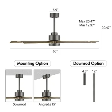 ELEHINSER 60" Modern Ceiling Fan with Light Remote Control