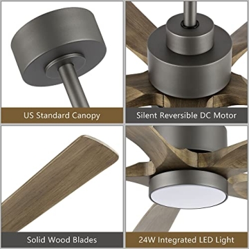 ELEHINSER 60" Modern Ceiling Fan with Light Remote Control