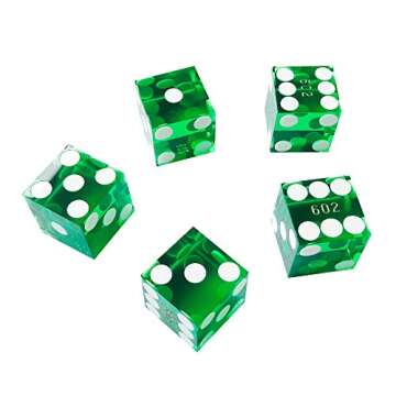 Yuanhe Set of 5 Grade AAA Precision 19mm Serialized Casino dice with Razor Edges and Corners - Green …