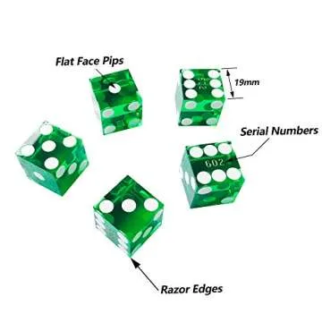 Yuanhe Set of 5 Grade AAA Precision 19mm Serialized Casino dice with Razor Edges and Corners - Green …