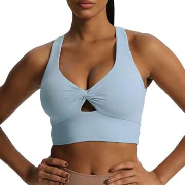 Aoxjox Women's Workout Sports Bras Twist Front Fitness Padded Training Gym Bra Yoga Crop Lola Tank Top (Airy Blue, Small)