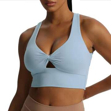 Aoxjox Women's Workout Sports Bras Twist Front Fitness Padded Training Gym Bra Yoga Crop Lola Tank Top (Airy Blue, Small)