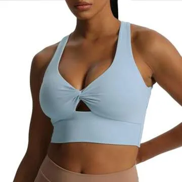 Aoxjox Women's Workout Sports Bras Twist Front Fitness Padded Training Gym Bra Yoga Crop Lola Tank Top (Airy Blue, Small)