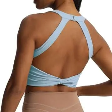 Aoxjox Women's Workout Sports Bras Twist Front Fitness Padded Training Gym Bra Yoga Crop Lola Tank Top (Airy Blue, Small)