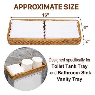 Long Narrow Rattan Tray for Bathroom Vanity Trays Decorative Jewelry Makeup Woven Back of Toilet Organizer Tray Serving Rectangle Paper Towel Storage by KOLSTRAW(16 x 6 in)