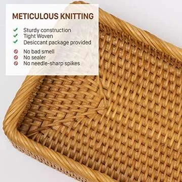 Long Narrow Rattan Tray for Bathroom Vanity Trays Decorative Jewelry Makeup Woven Back of Toilet Organizer Tray Serving Rectangle Paper Towel Storage by KOLSTRAW(16 x 6 in)
