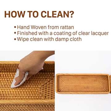 Long Narrow Rattan Tray for Bathroom Vanity Trays Decorative Jewelry Makeup Woven Back of Toilet Organizer Tray Serving Rectangle Paper Towel Storage by KOLSTRAW(16 x 6 in)