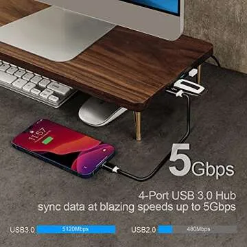 CRAFT KITTIES Monitor Stand with 4 USB Ports Walnut Wood Riser for iMac Laptop Computer Monitor – A Sturdy Computer Stand to Elevate Your Screen and Reduce Eye Strain and Maintain Body Position