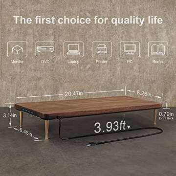 CRAFT KITTIES Monitor Stand with 4 USB Ports Walnut Wood Riser for iMac Laptop Computer Monitor – A Sturdy Computer Stand to Elevate Your Screen and Reduce Eye Strain and Maintain Body Position