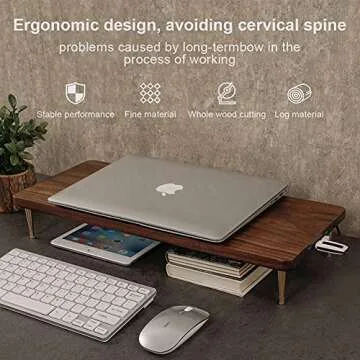 CRAFT KITTIES Monitor Stand with 4 USB Ports Walnut Wood Riser for iMac Laptop Computer Monitor – A Sturdy Computer Stand to Elevate Your Screen and Reduce Eye Strain and Maintain Body Position