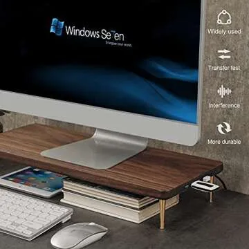 CRAFT KITTIES Monitor Stand with 4 USB Ports Walnut Wood Riser for iMac Laptop Computer Monitor – A Sturdy Computer Stand to Elevate Your Screen and Reduce Eye Strain and Maintain Body Position