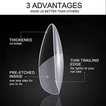 Almond Nail Tips, MORGLES 600Pcs Long-Lasting Soft Gel Nail Tips Medium Full Cover, 12 Sizes with Glue, Files and Cuticle Fork