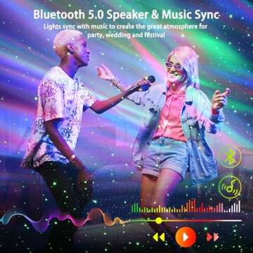 AIRIVO Northern Lights Aurora Projector, Star Projector Music Speaker, White Noise Night Light Galaxy Projector for Kids Adults, for Home Decor Bedroom/Ceiling/Party (Black)